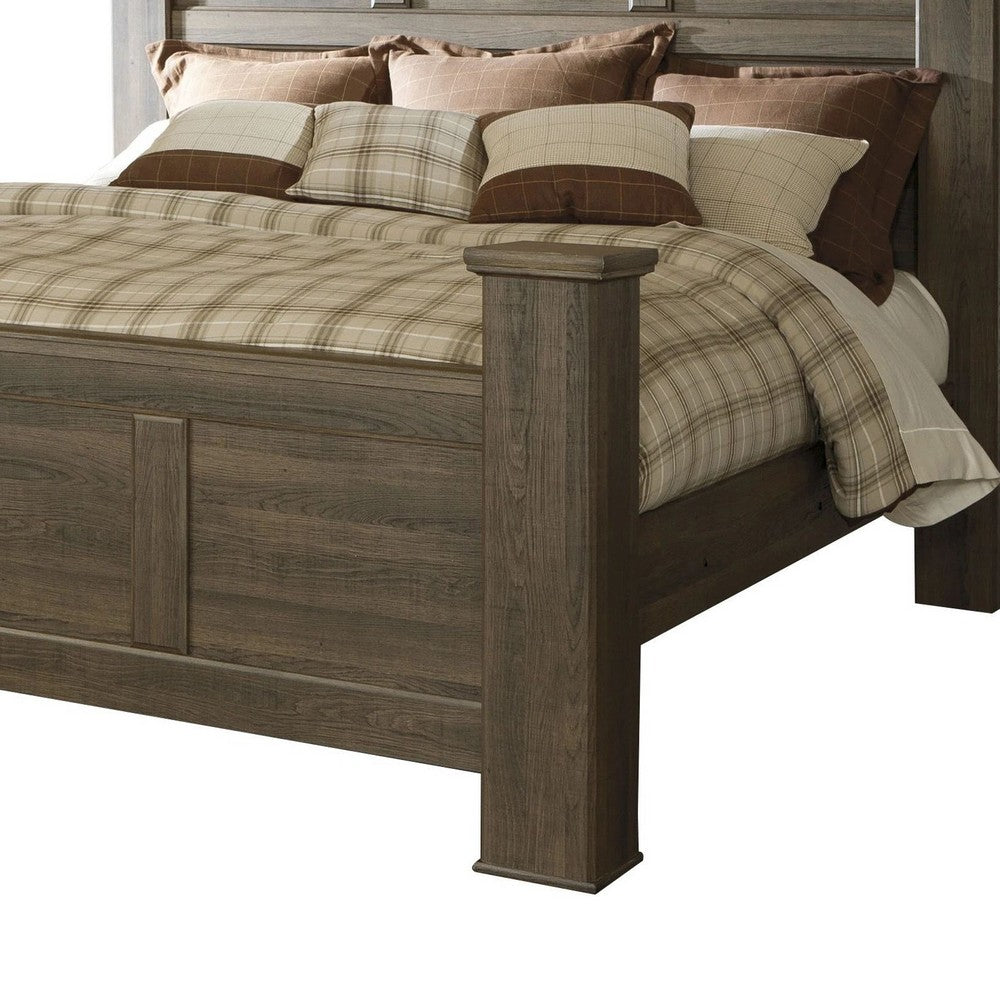 Joi King Size Poster Bed | Plank Design | Aged Oak Brown Rough Sawn
