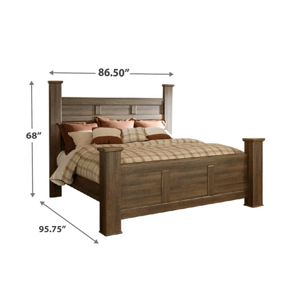 Joi King Size Poster Bed | Plank Design | Aged Oak Brown Rough Sawn
