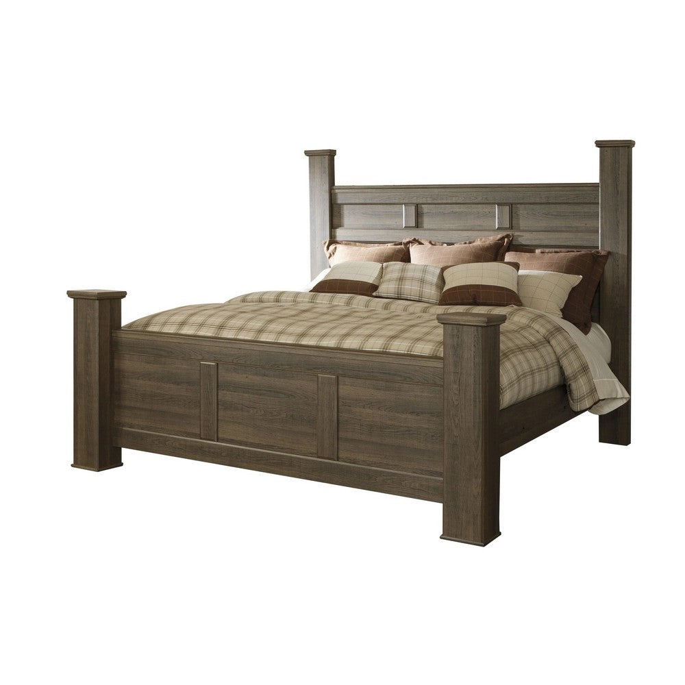 Joi California King Size Poster Bed | Aged Oak Brown Rough Sawn