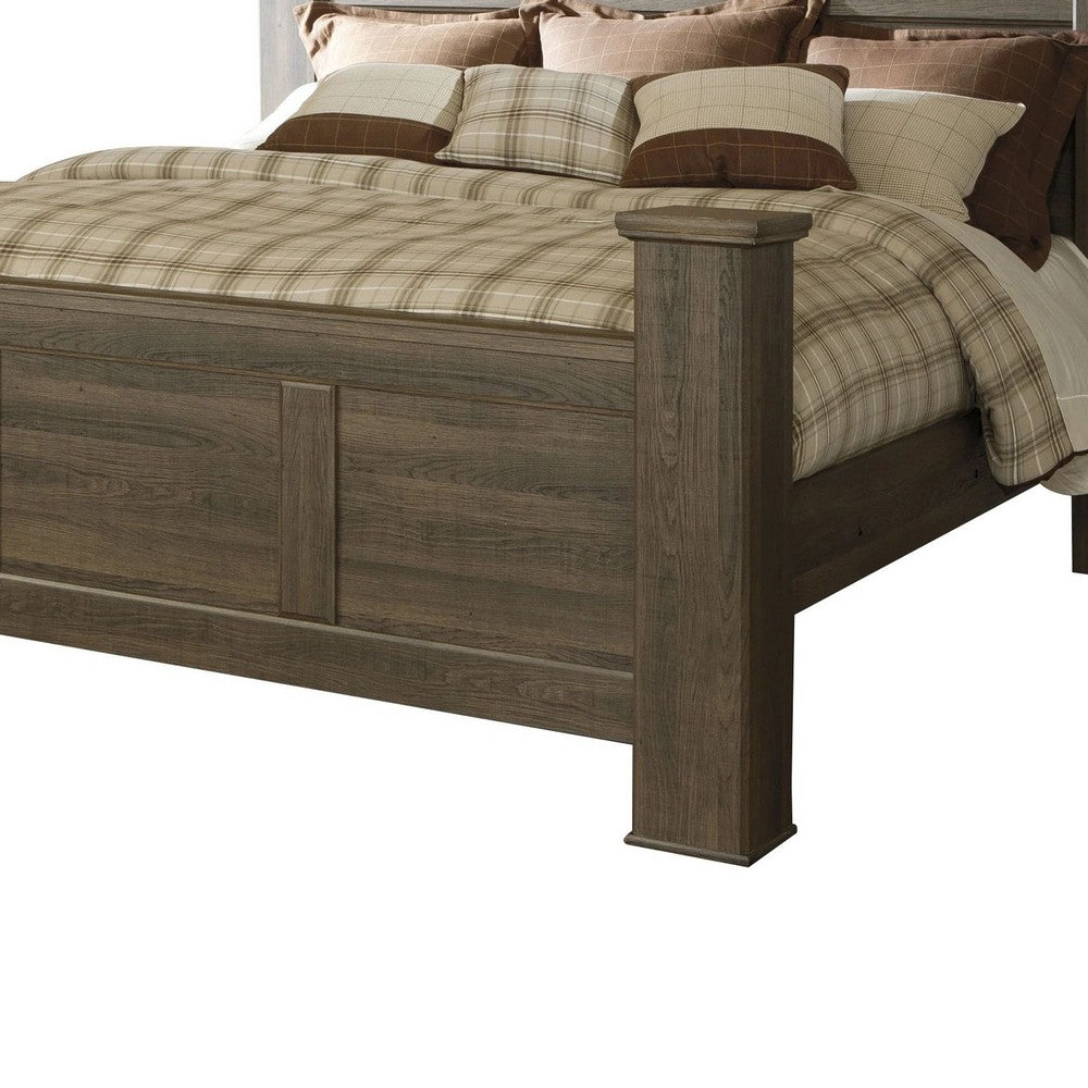 Joi California King Size Poster Bed | Aged Oak Brown Rough Sawn