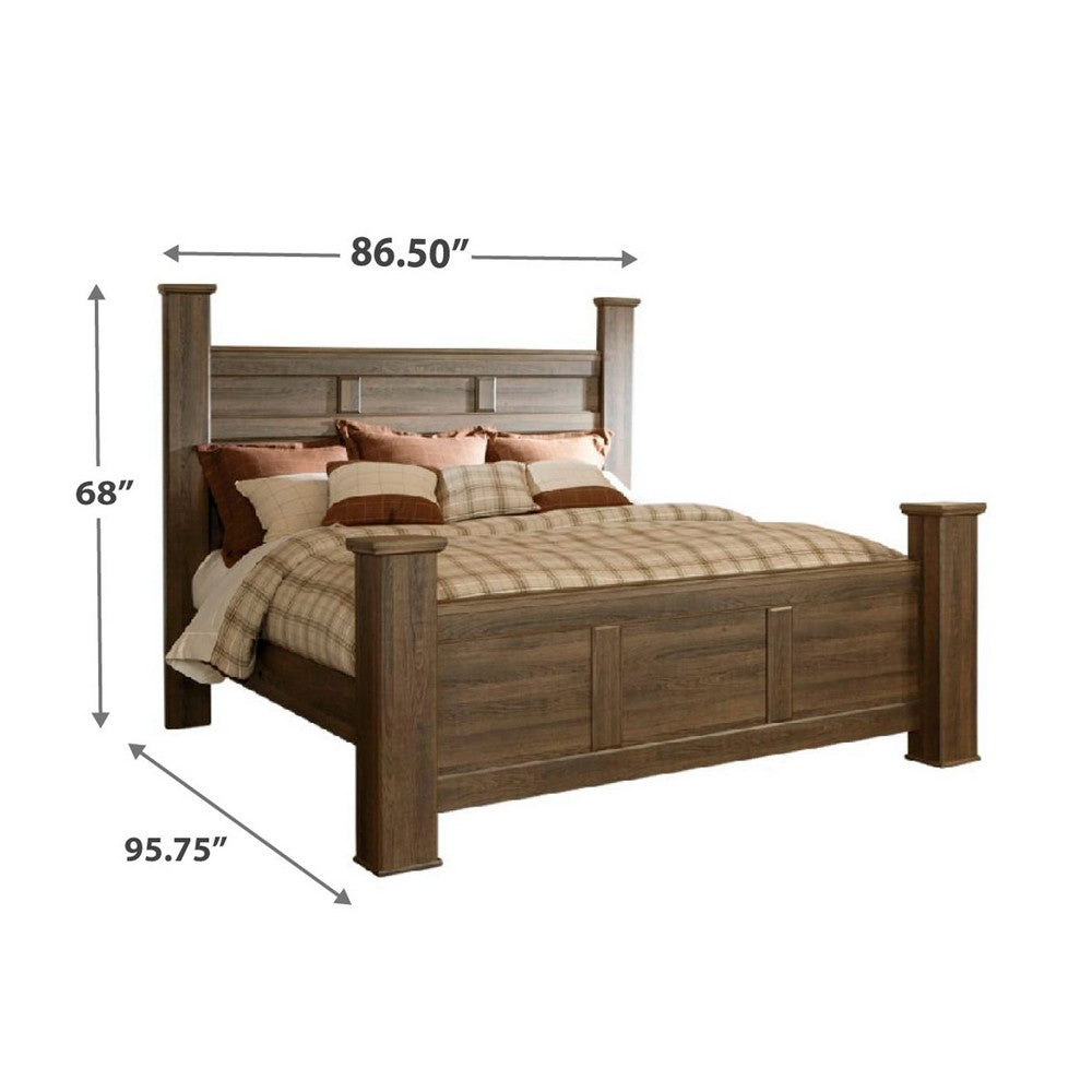 Joi California King Size Poster Bed | Aged Oak Brown Rough Sawn