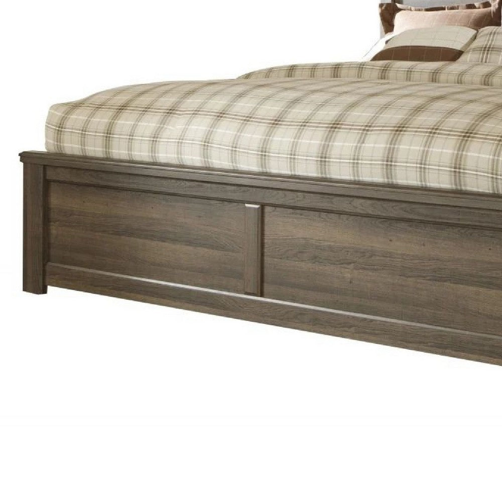 Joi California King Size Panel Bed | Aged Oak Brown Rough Sawn