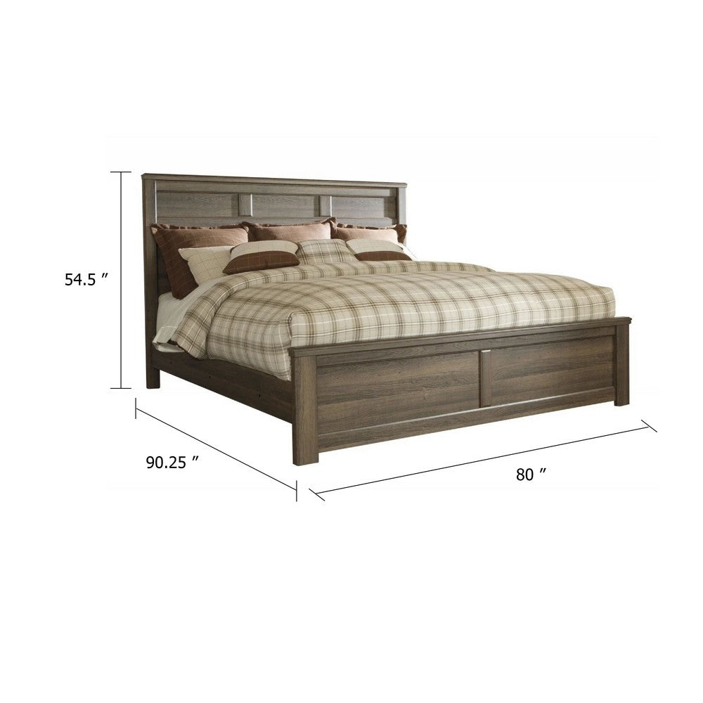 Joi California King Size Panel Bed | Aged Oak Brown Rough Sawn