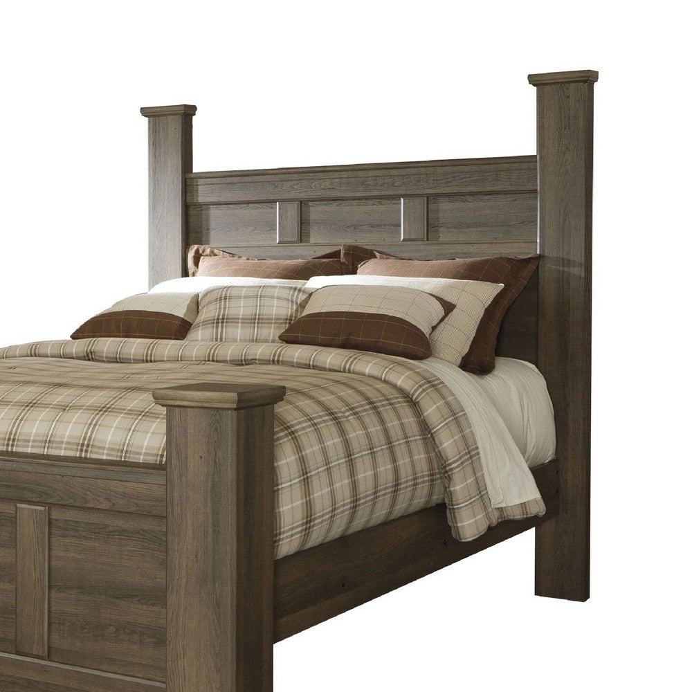 Joi Queen Size Poster Bed | Plank Design | Aged Oak Brown Rough Sawn