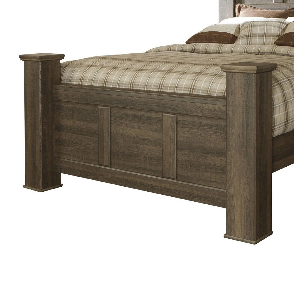 Joi Queen Size Poster Bed | Plank Design | Aged Oak Brown Rough Sawn