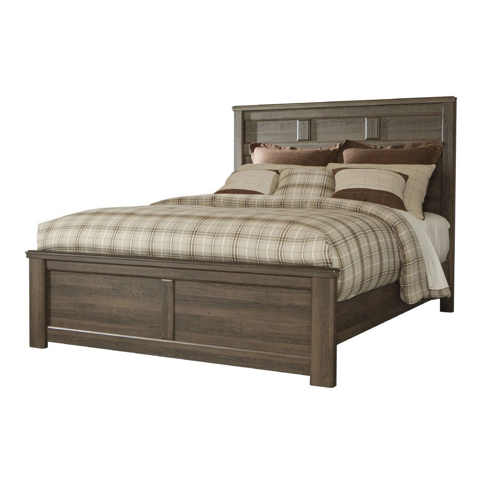 Joi Queen Size Bed | Plank Panel Design | Aged Oak Brown Rough Sawn
