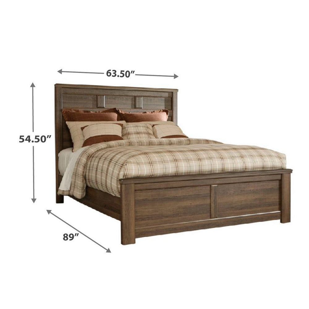 Joi Queen Size Bed | Plank Panel Design | Aged Oak Brown Rough Sawn