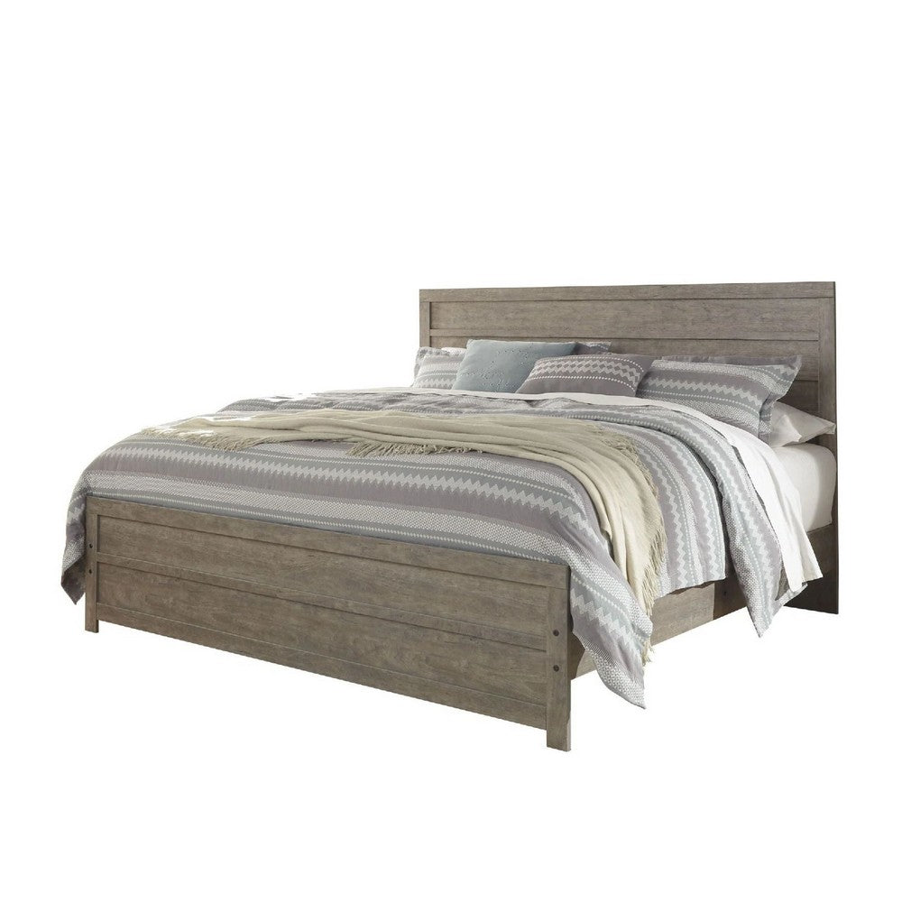 Kulv King Size Panel Bed w Plank-Style Design | Vintage Gray Wood