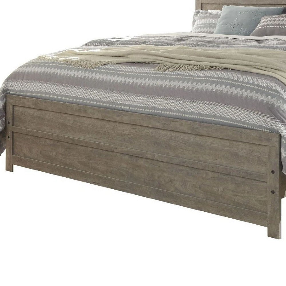 Kulv King Size Panel Bed w Plank-Style Design | Vintage Gray Wood