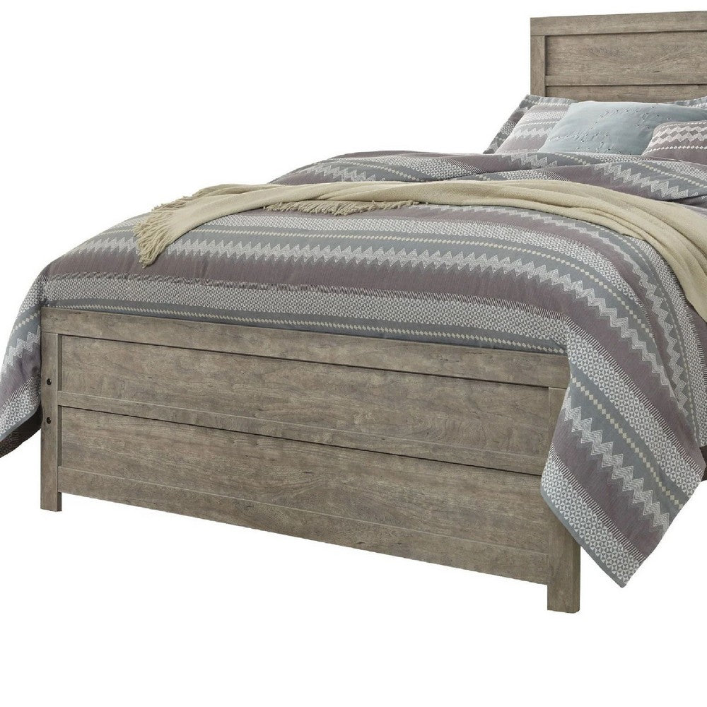 Kulv Queen Size Panel Bed w Plank-Style Design | Vintage Gray Wood