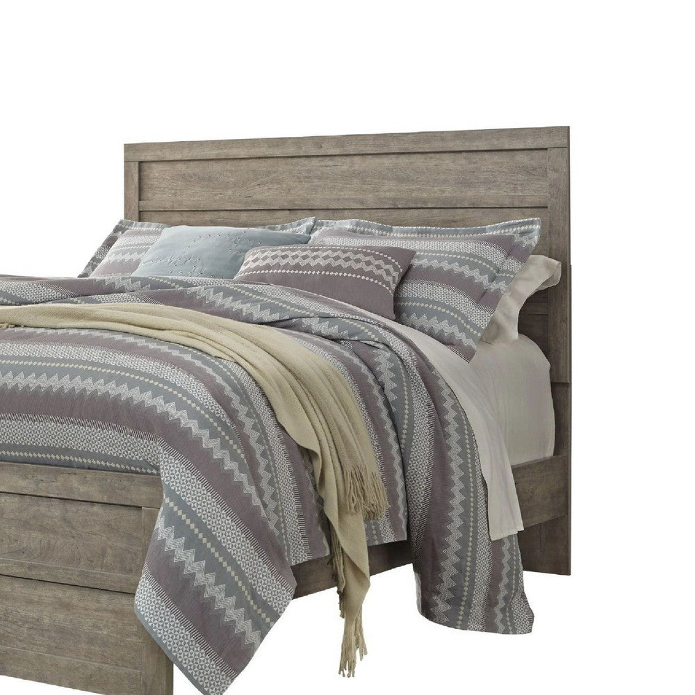 Kulv Queen Size Panel Bed w Plank-Style Design | Vintage Gray Wood