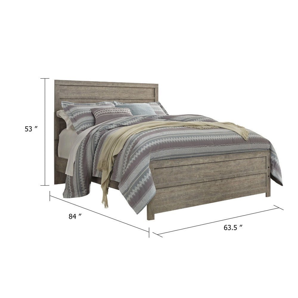 Kulv Queen Size Panel Bed w Plank-Style Design | Vintage Gray Wood