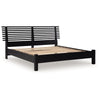 Danzi Queen Size Panel Bed w Modern Slatted Headboard | Black Wood