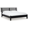 Danzi Queen Size Panel Bed w Modern Slatted Headboard | Black Wood