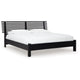 Danzi Queen Size Panel Bed w Modern Slatted Headboard | Black Wood
