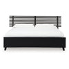Danzi Queen Size Panel Bed w Modern Slatted Headboard | Black Wood