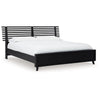 Danzi Queen Size Panel Bed w Modern Slatted Headboard | Black Wood