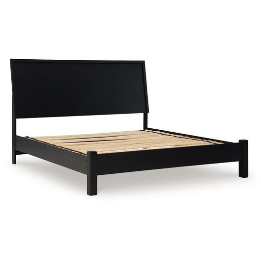 Danzi Queen Size Panel Bed w Clean-Lined Panel Headboard | Black Wood