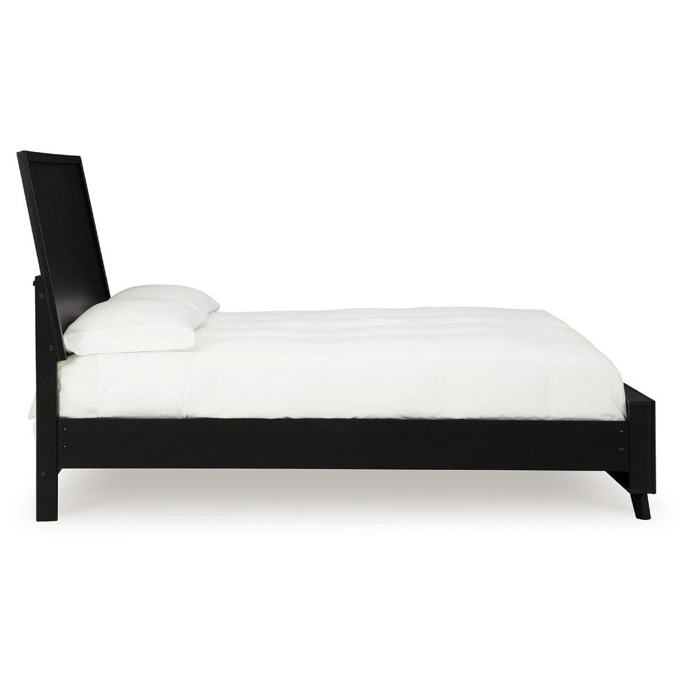 Danzi King Size Panel Bed w Clean-Lined Panel Headboard | Black Wood