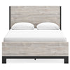 Veso Queen Size Panel Bed w Matte Black Finished Base | Gray Wood