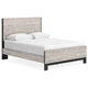 Veso Queen Size Panel Bed w Matte Black Finished Base | Gray Wood