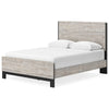 Veso Queen Size Panel Bed w Matte Black Finished Base | Gray Wood