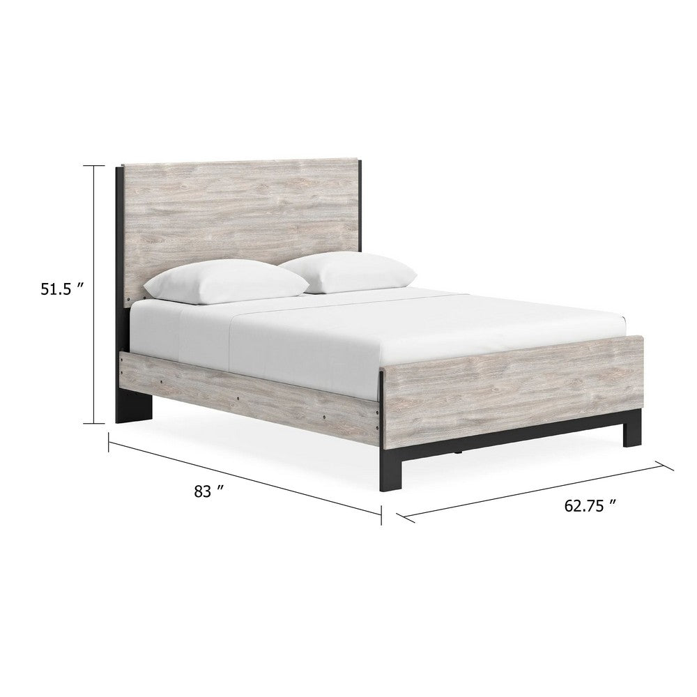 Veso Queen Size Panel Bed w Matte Black Finished Base | Gray Wood