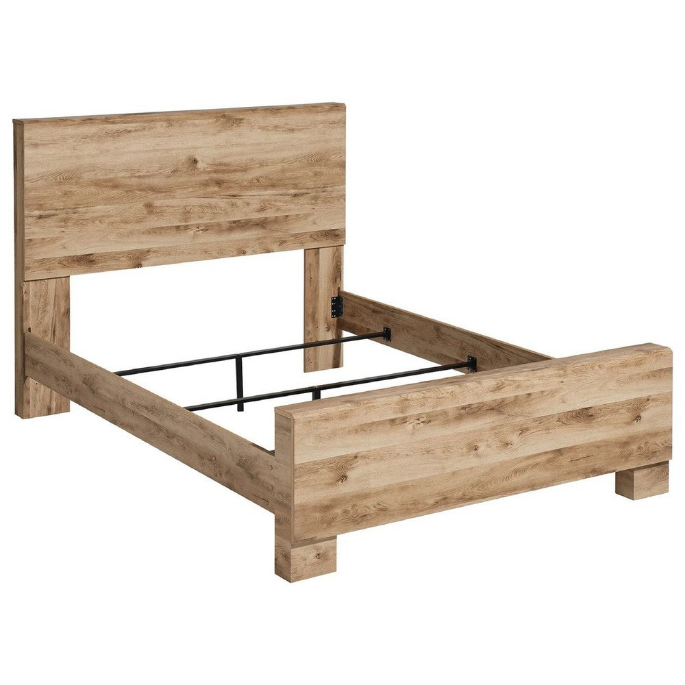 Oma King Size Panel Bed w Golden Rustic Finish | Brown Wood