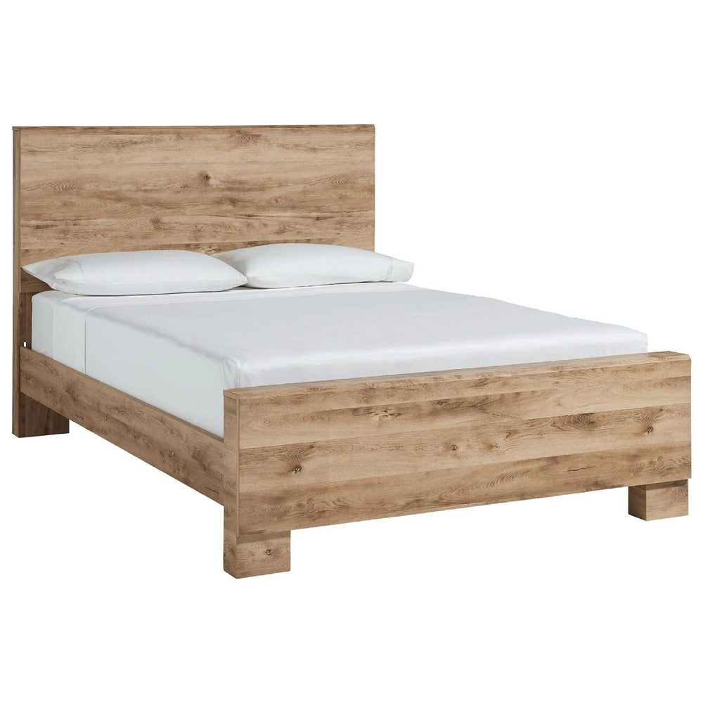 Oma King Size Panel Bed w Golden Rustic Finish | Brown Wood