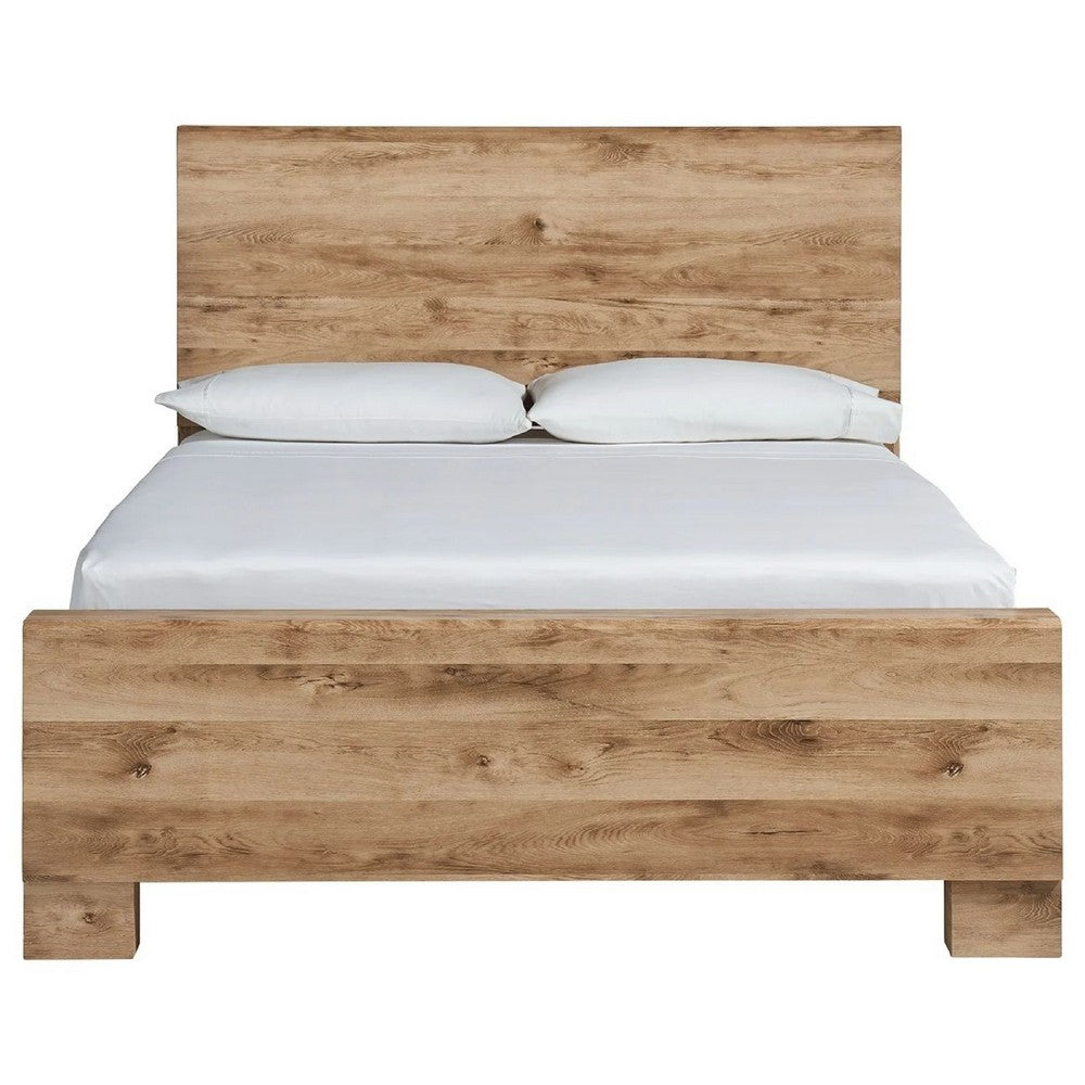 Oma King Size Panel Bed w Golden Rustic Finish | Brown Wood
