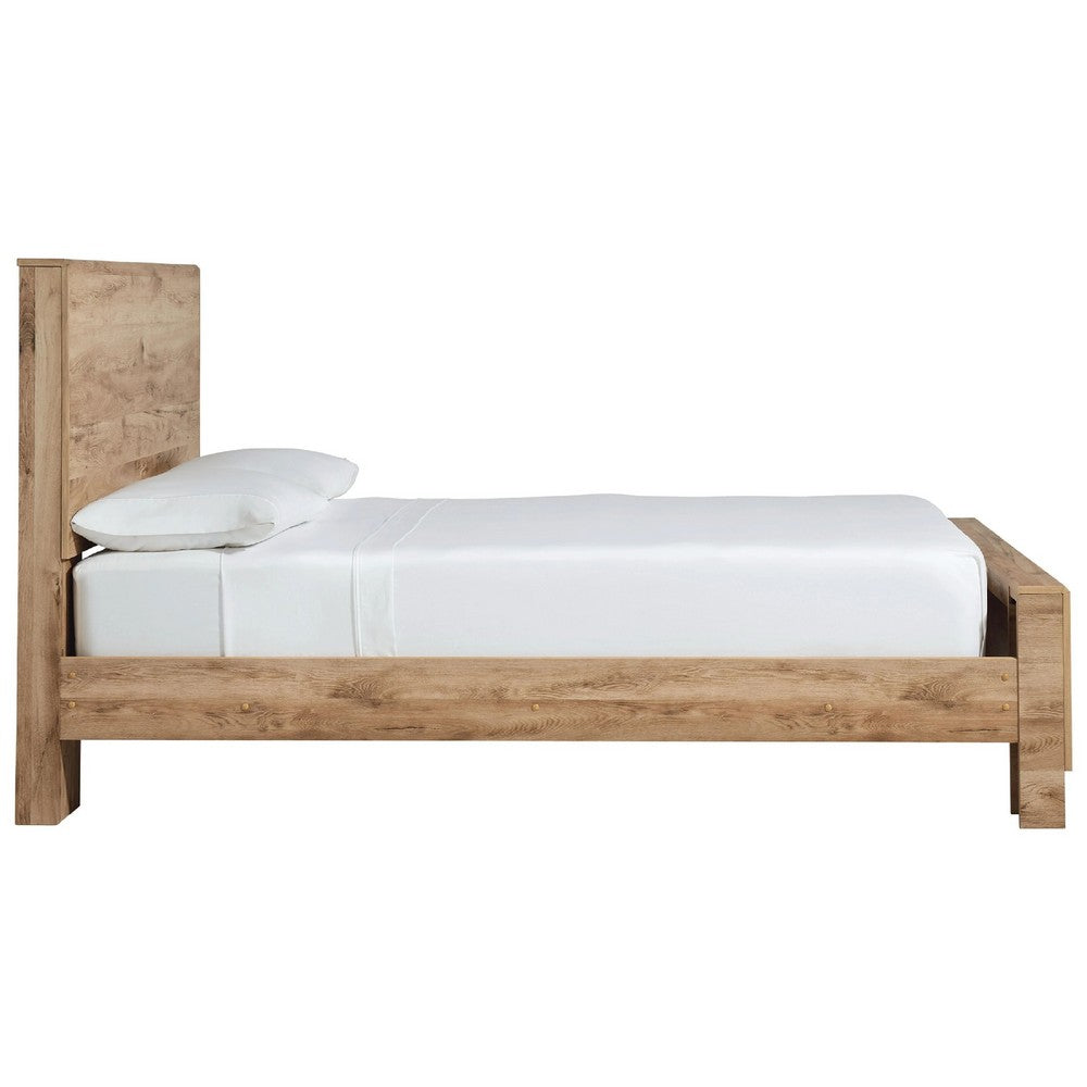 Oma King Size Panel Bed w Golden Rustic Finish | Brown Wood