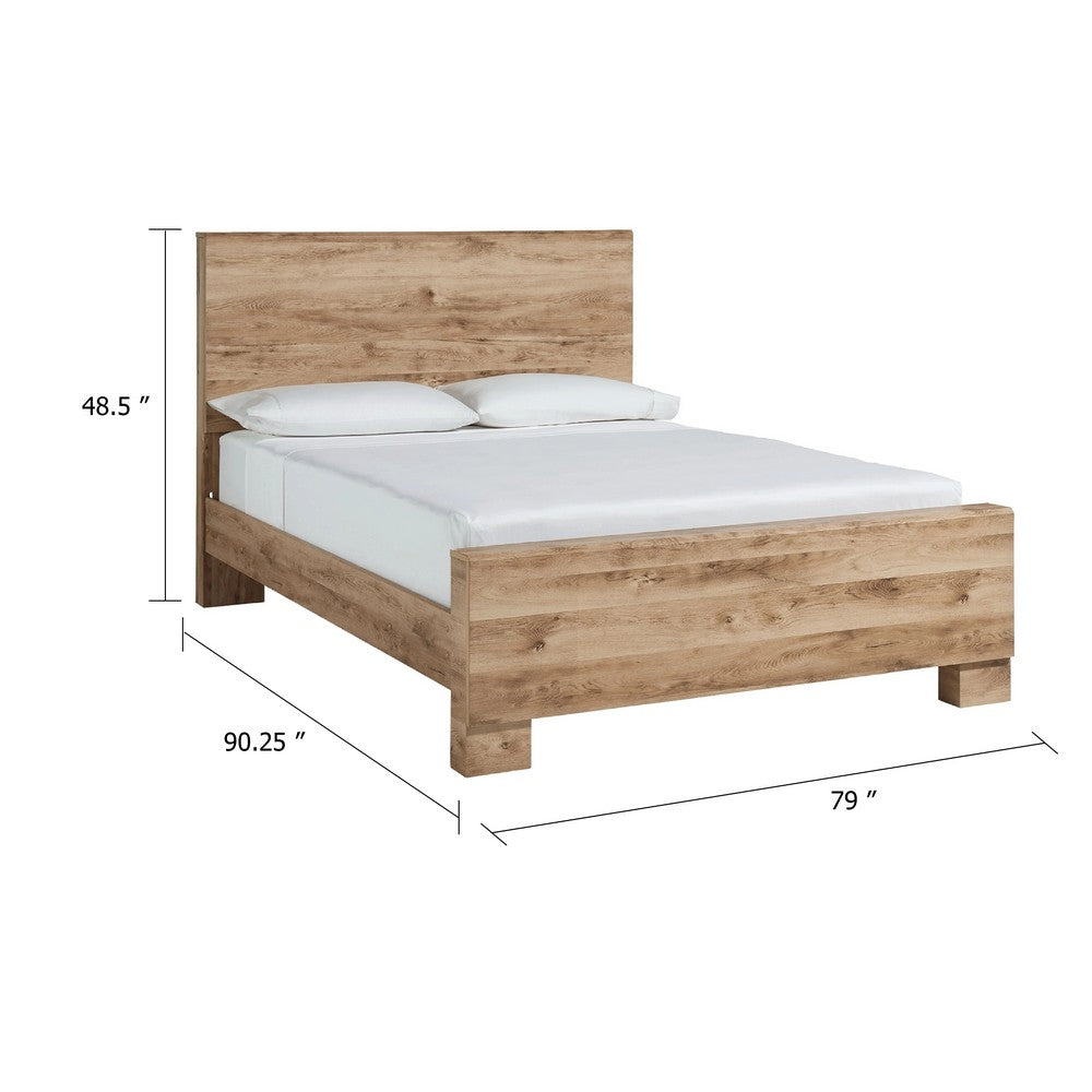 Oma King Size Panel Bed w Golden Rustic Finish | Brown Wood