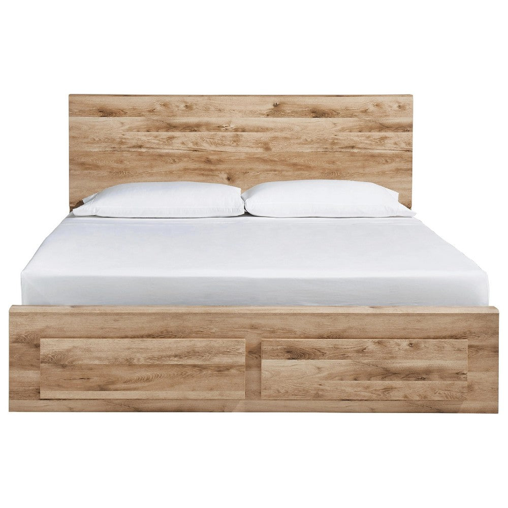 Oma King Panel Storage Bed | 2 Footboard Drawers | Rustic Brown Wood