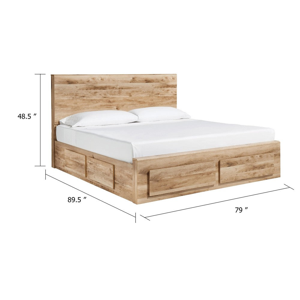 Oma King Panel Bed | 2 Footboard & 2 Side Drawers | Rustic Brown Wood