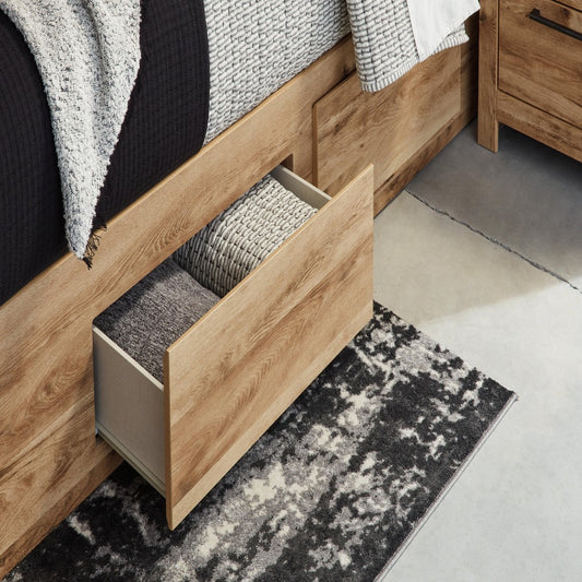 Oma King Panel Bed | 2 Footboard & 2 Side Drawers | Rustic Brown Wood