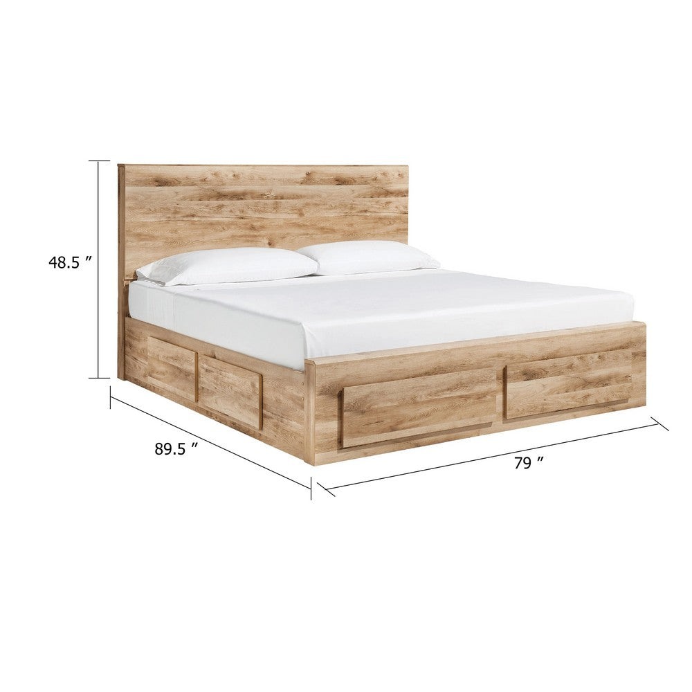 Oma King Panel Bed | 2 Footboard & 4 Side Drawers | Rustic Brown Wood