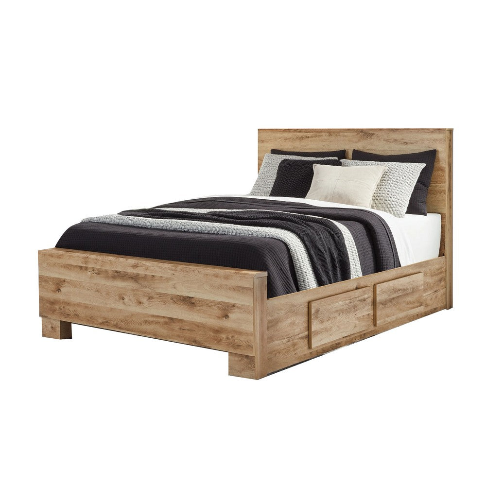 Oma Queen Panel Bed | 4 Storage Drawers | Rustic Finish | Brown Wood