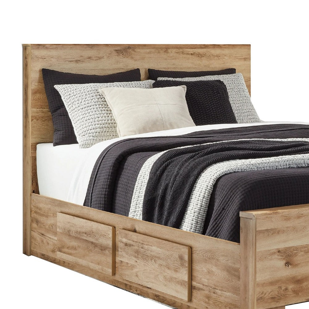 Oma Queen Panel Bed | 4 Storage Drawers | Rustic Finish | Brown Wood
