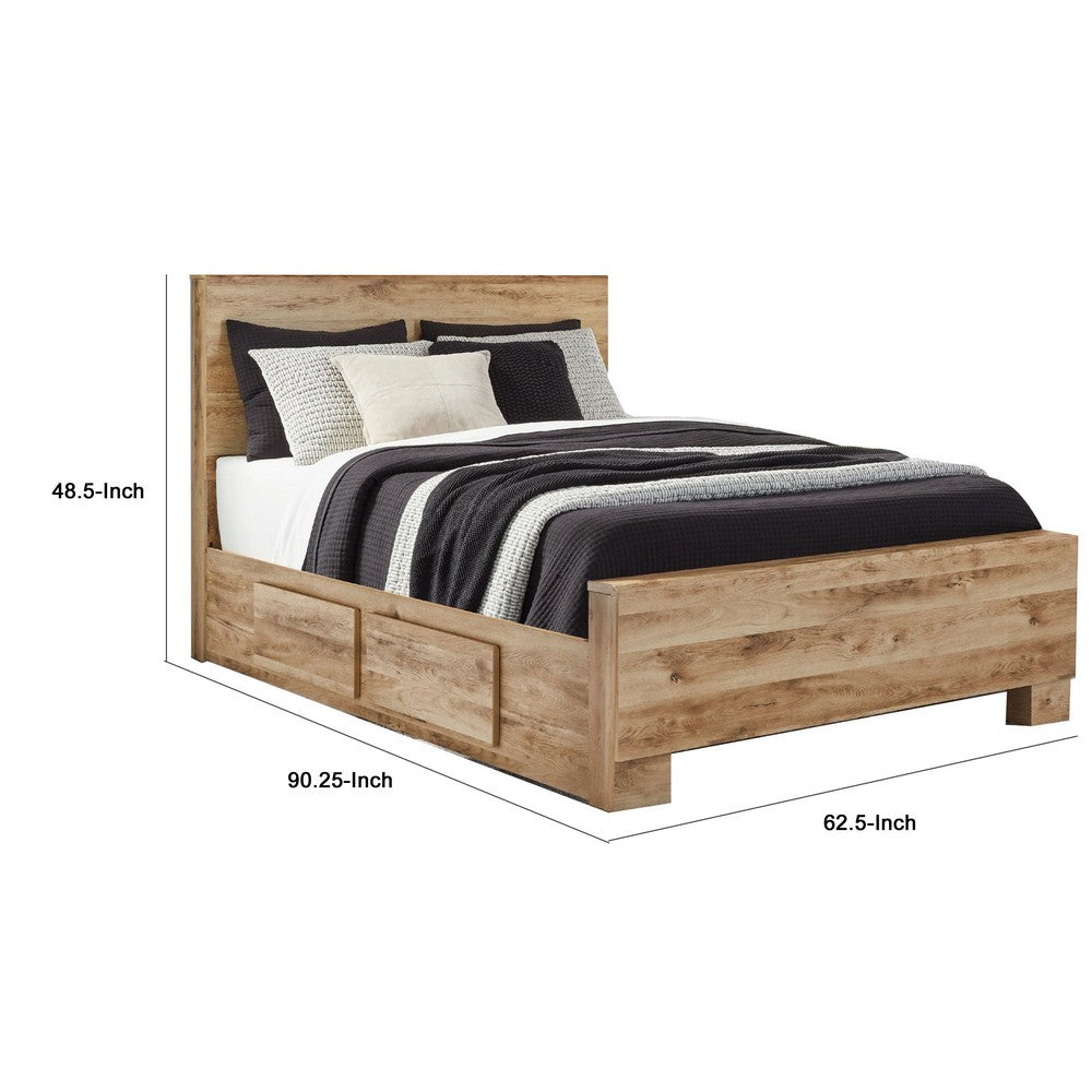 Oma Queen Panel Bed | 4 Storage Drawers | Rustic Finish | Brown Wood