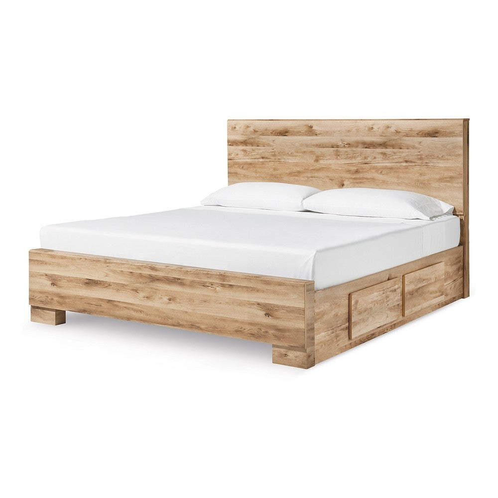 Oma King Panel Bed | 4 Storage Drawers | Rustic Finish | Brown Wood