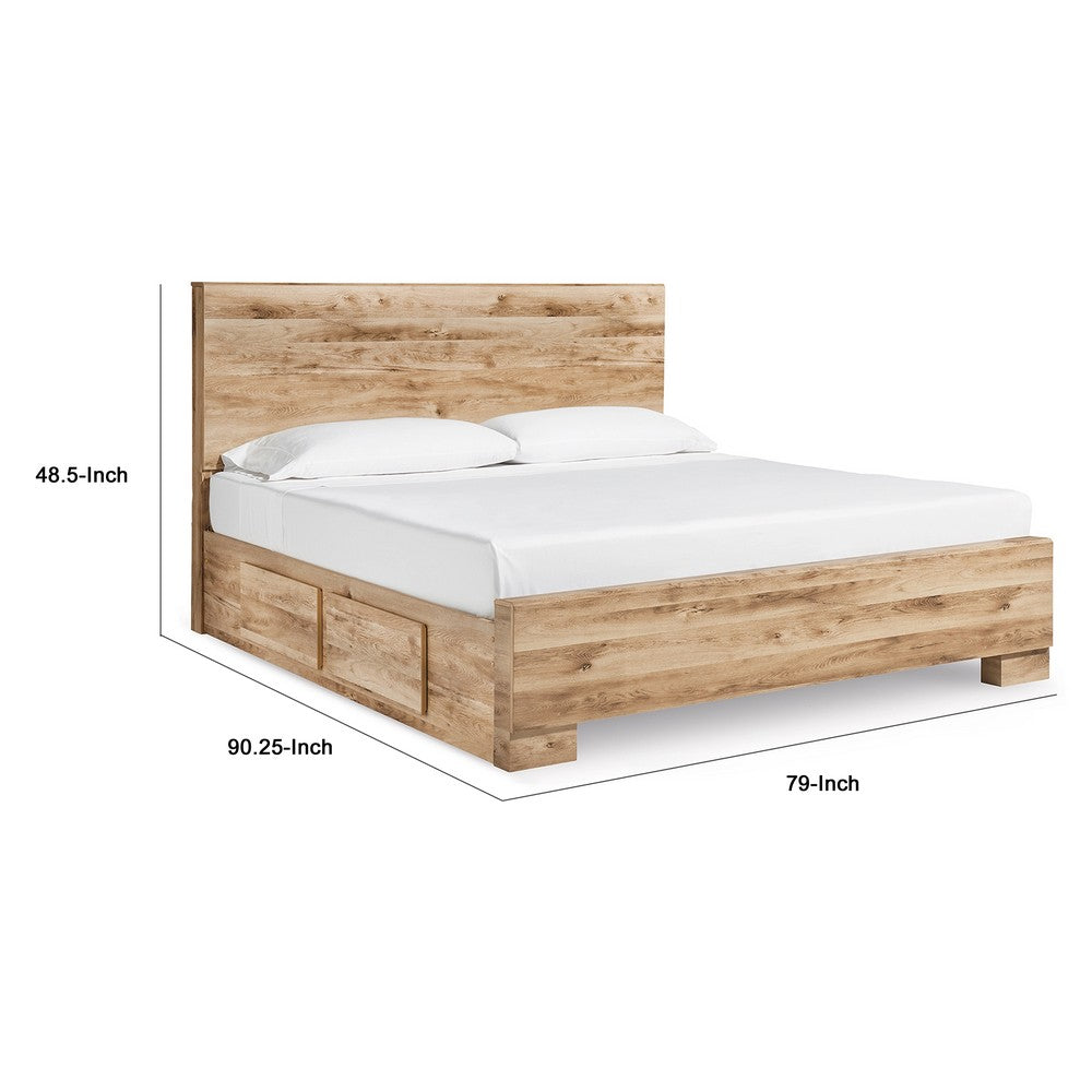 Oma King Panel Bed | 4 Storage Drawers | Rustic Finish | Brown Wood