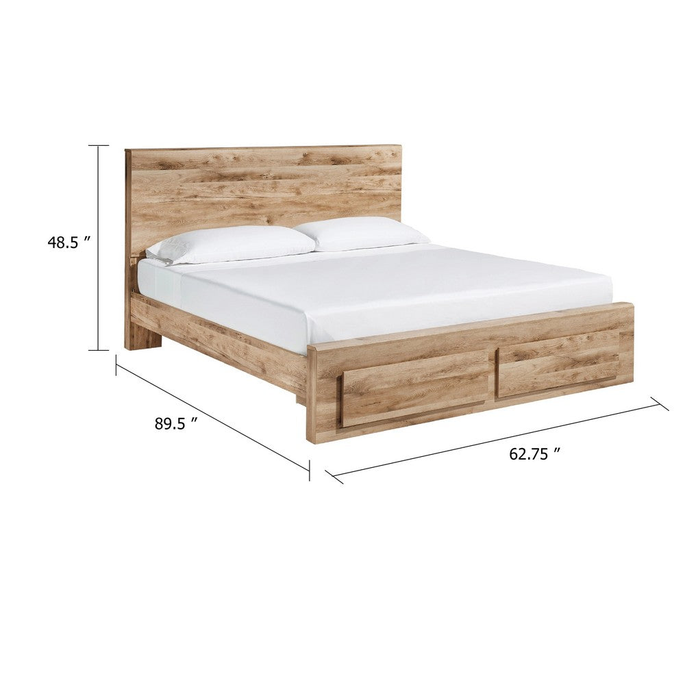 Oma Queen Panel Storage Bed | 2 Footboard Drawers | Rustic Brown Wood