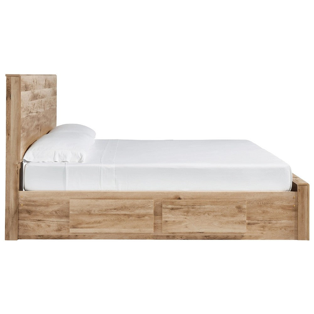 Oma Queen Panel Bed | 2 Footboard & 2 Side Drawers | Brown Wood