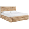 Oma Queen Panel Bed | 2 Footboard & 4 Side Drawers | Brown Wood