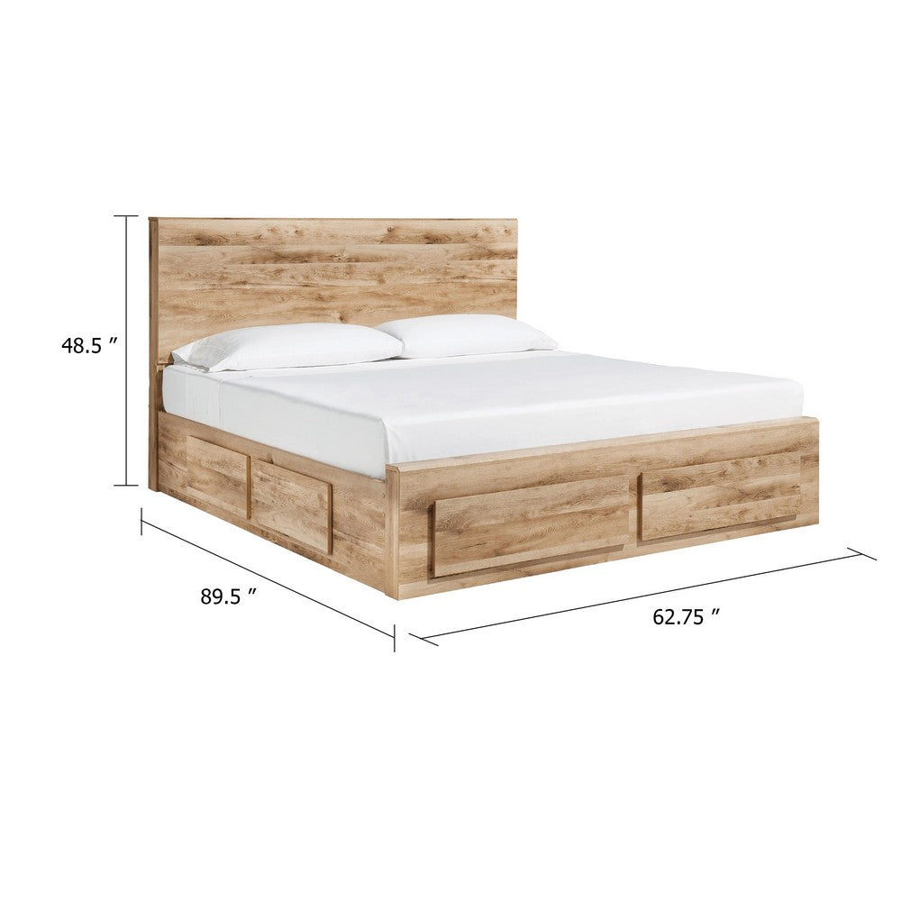 Oma Queen Panel Bed | 2 Footboard & 4 Side Drawers | Brown Wood
