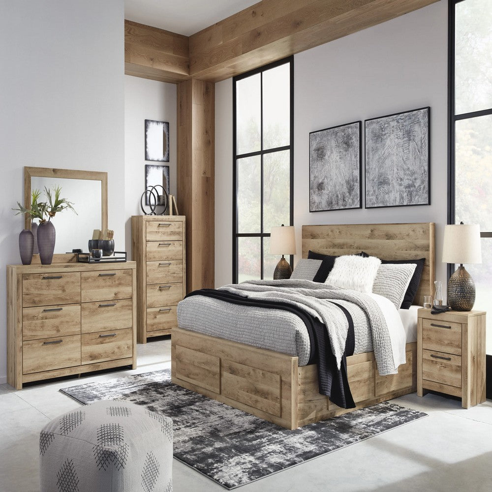 Oma Queen Panel Bed | 2 Footboard & 4 Side Drawers | Brown Wood