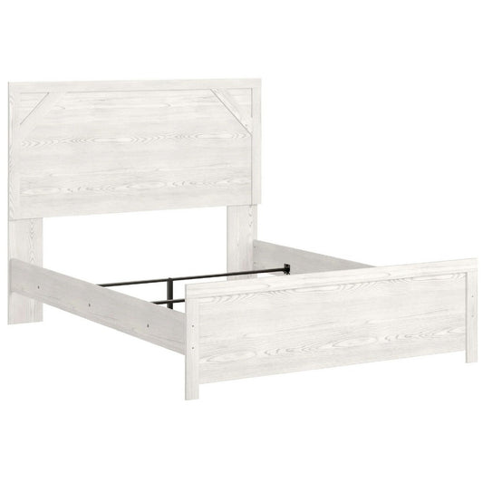 Hara Queen Panel Bed w Cross-Brace Accents | Farmhouse Gray-White Wood