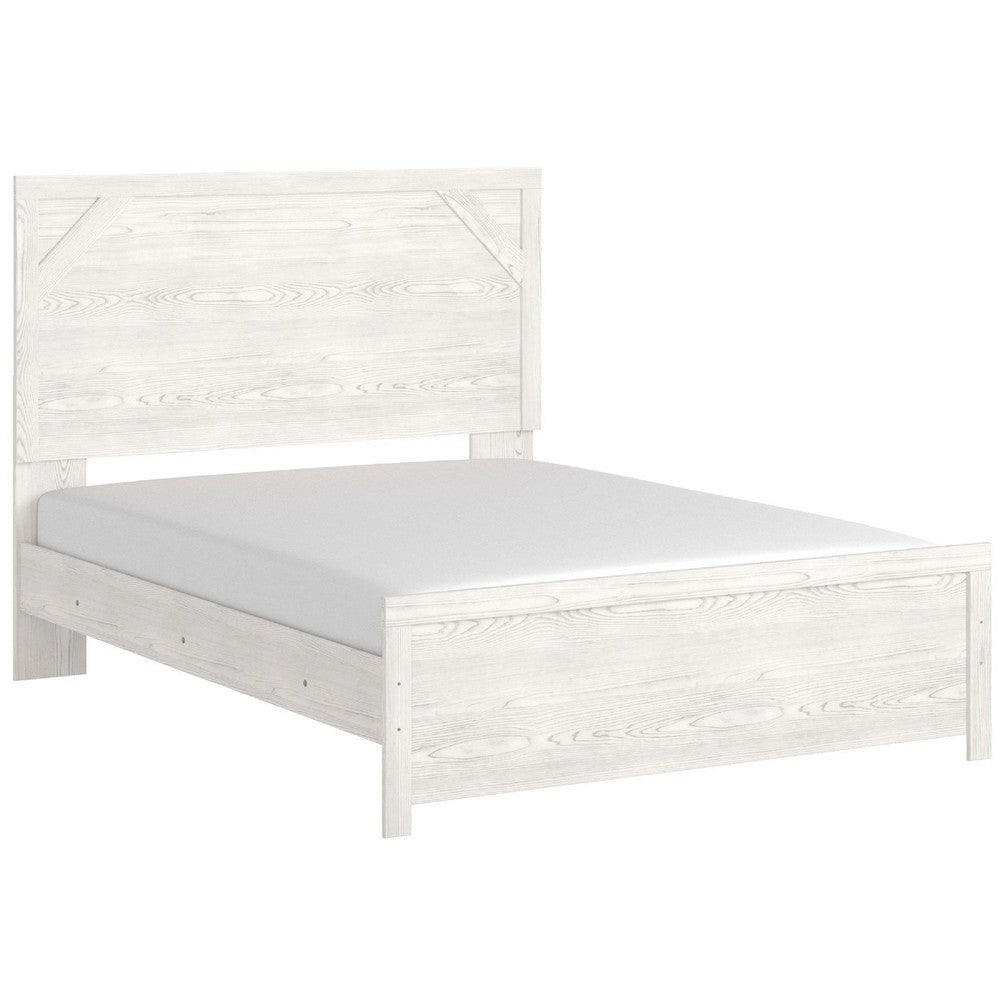 Hara Queen Panel Bed w Cross-Brace Accents | Farmhouse Gray-White Wood