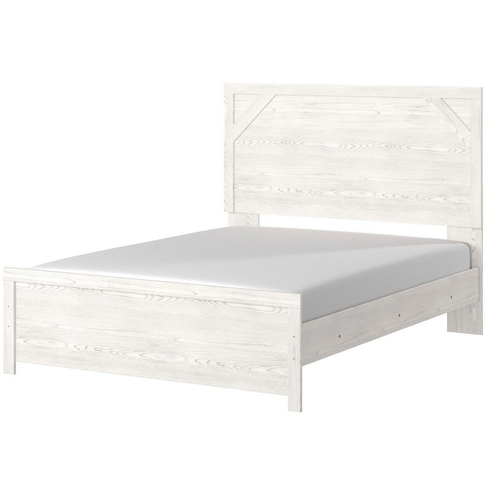 Hara Queen Panel Bed w Cross-Brace Accents | Farmhouse Gray-White Wood