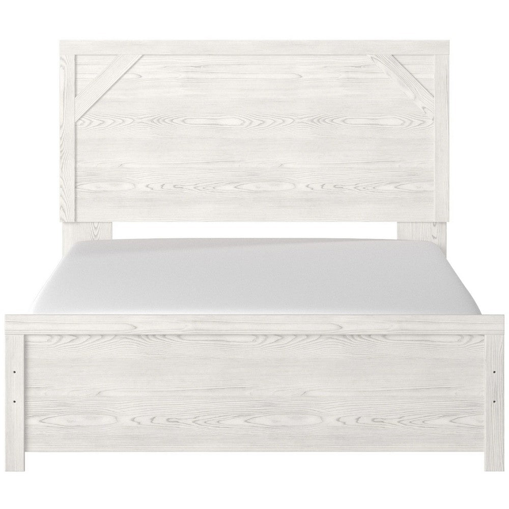 Hara Queen Panel Bed w Cross-Brace Accents | Farmhouse Gray-White Wood